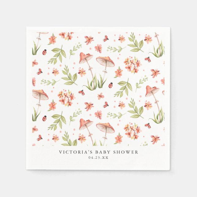 Lovely Little Ladybugs | Spring Floral Baby Shower Napkin (Front)
