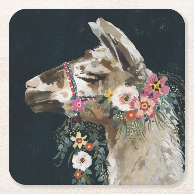 Lovely Llama Square Paper Coaster (Front)