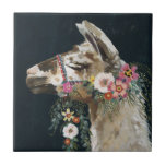 Lovely Llama Tile<br><div class="desc">Lovely Llama II by Victoria Borges. Features the profile of a llama with decorative flower adornments.</div>