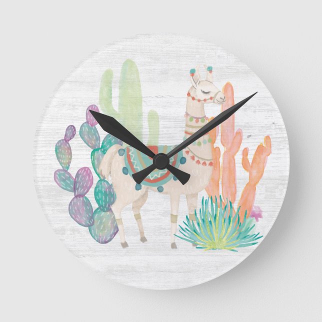 Lovely Llamas II Round Clock (Front)