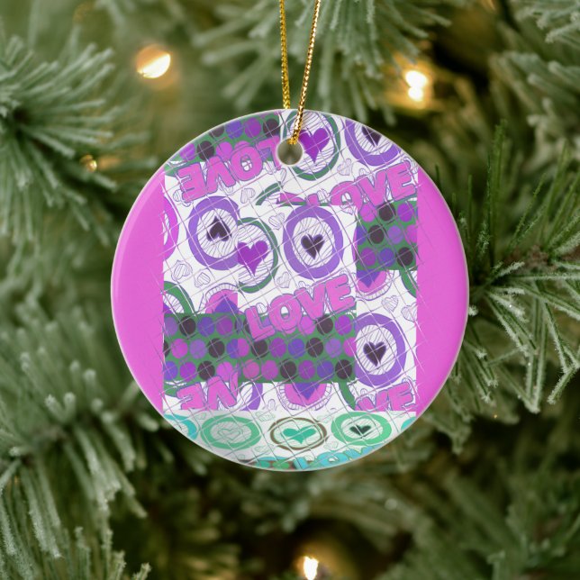 Lovely Love Heart Motif Art Print Ceramic Ornament (Tree)