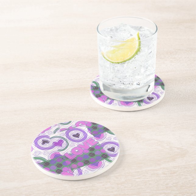 Lovely Love Heart Motif Art Print Coaster (Side)