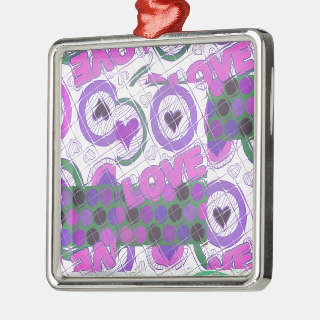 Lovely Love Heart Motif Art Print Metal Ornament (Left)