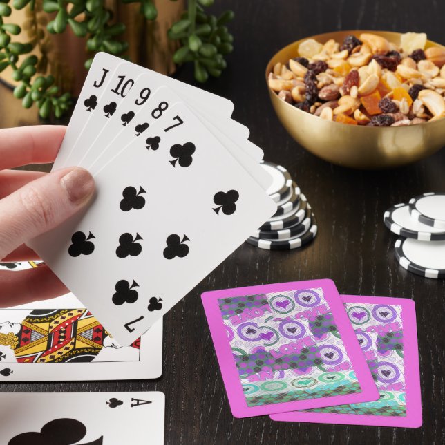Lovely Love Heart Motif Art Print Playing Cards (In Situ)