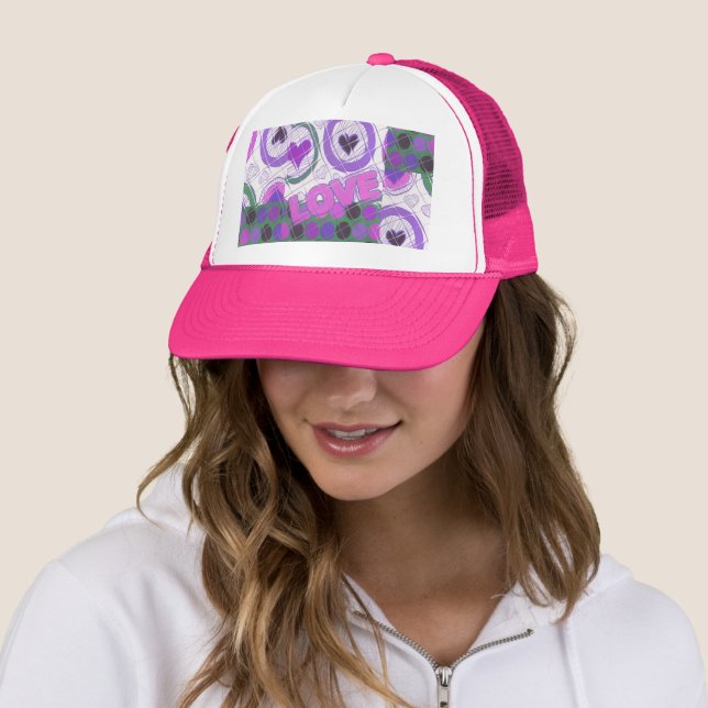 Lovely Love Heart Motif Art Print Trucker Hat (In Situ)