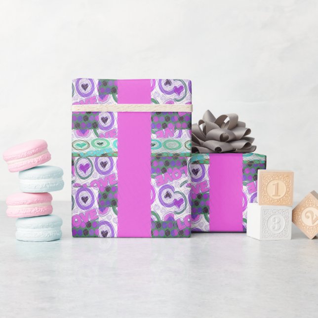 Lovely Love Heart Motif Art Print Wrapping Paper (Baby Shower)