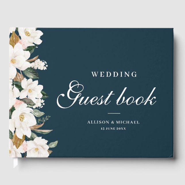 lovely magnolia floral wedding guest book (Front)
