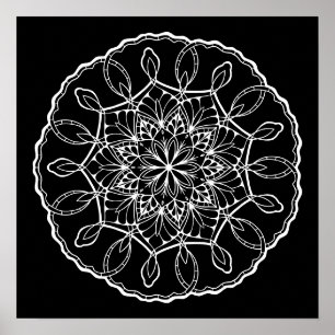 Lovely Mandala Black Background Coloring Poster