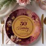 Lovely Maroon Blush Gold Floral 50th Birthday   Paper Plate<br><div class="desc">✅ For matching items search 26-50 in my collections ✅ Make your milestone celebration unforgettable with our 50th Birthday Paper Plates collection, featuring watercolor florals in rich burgundy, marsala, maroon, deep red, and soft blush shades, accented with shimmering gold leaves. Perfect for women’s milestone birthdays, these plates combine boho-inspired elegance...</div>