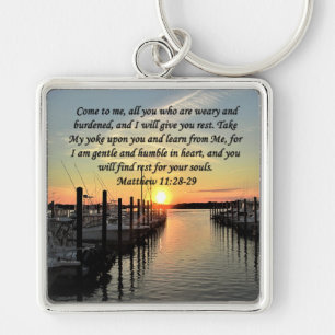 LOVELY MATTHEW 11:28 SUNSET OVER THE LAKE PHOTO KEYCHAIN