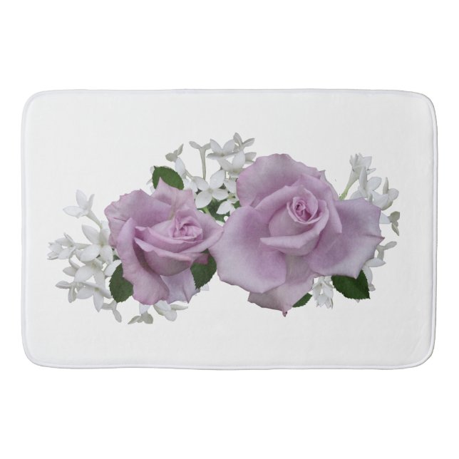 Lovely Mauve Roses White Bath Mat (Front)