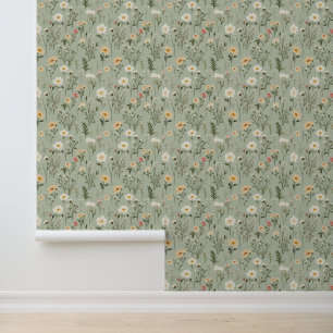 Lovely Meadow Flowers on Green Wallpaper