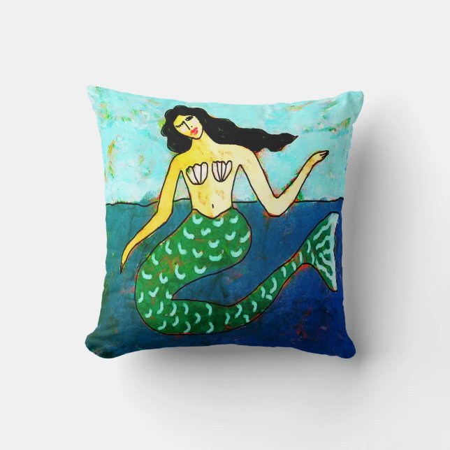 Lovely Mermaid Abstract Art Throw Pillow (Front)