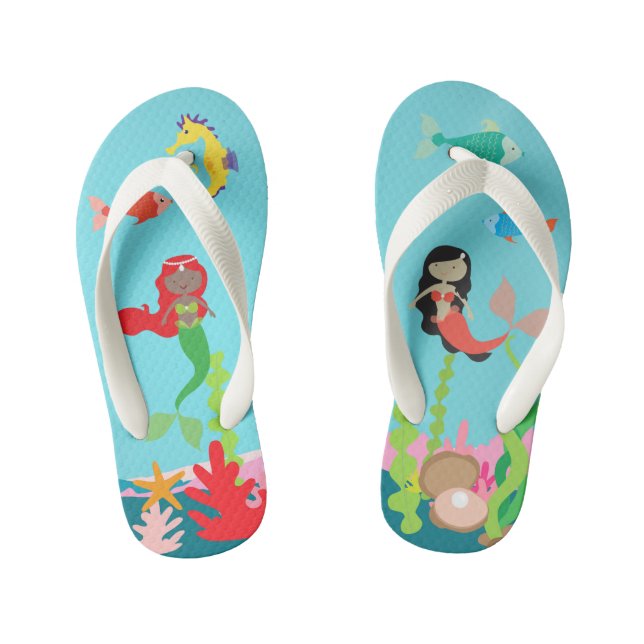 Lovely Mermaids Of Colour Undersea Life Kid's Flip Flops (Footbed)