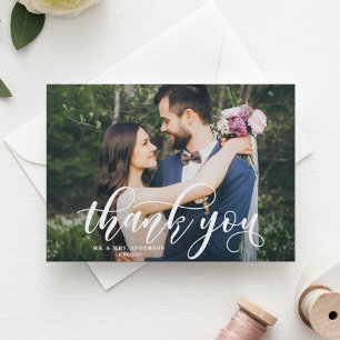 Lovely Modern Calligraphy Wedding Photo Thank You Card
