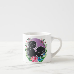 Lovely Mom And Daughter with colourful flowers Espresso Cup