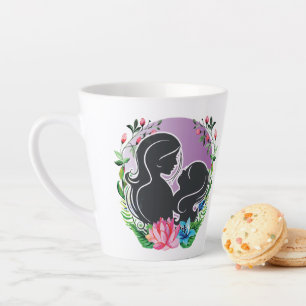 Lovely Mom And Daughter with colourful flowers Latte Mug