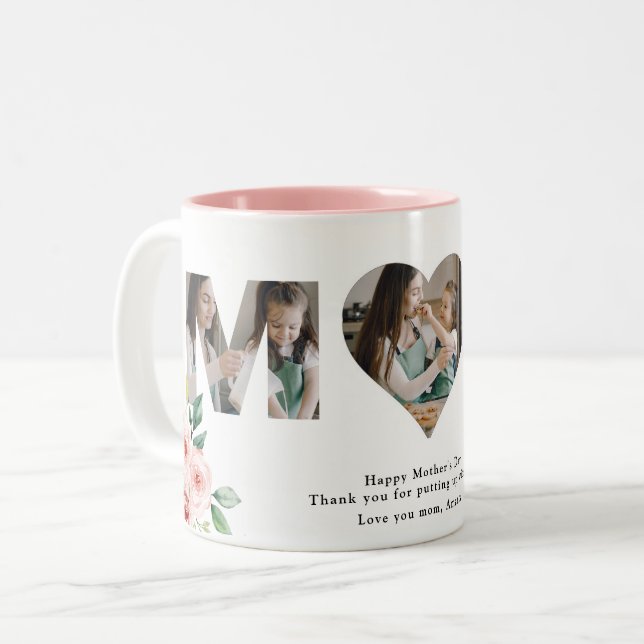 Lovely Mom Quote Blush Floral 3 Custom Photo Mug (Front Left)