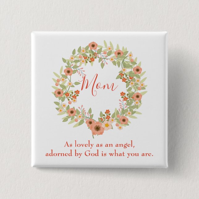 Lovely Mom Wreath 2 Inch Square Button (Front)