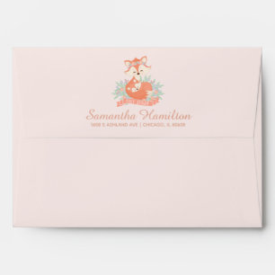 Lovely Mommy and Baby Fox Blush Shower Invitation Envelope