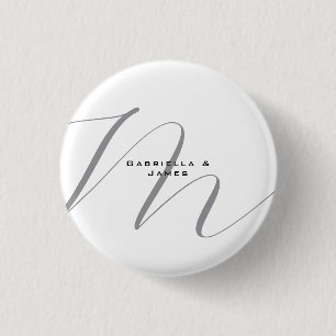 Lovely Monogrammed Black White Grey Calligraphy 1 Inch Round Button