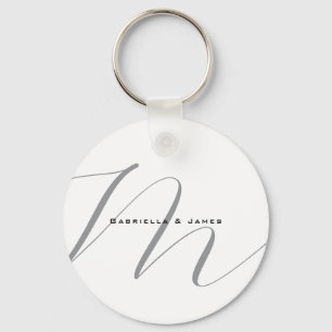 Lovely Monogrammed Black White Grey Calligraphy Keychain