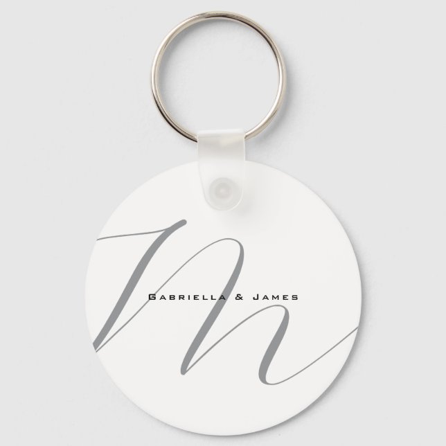 Lovely Monogrammed Black White Grey Calligraphy Keychain (Front)