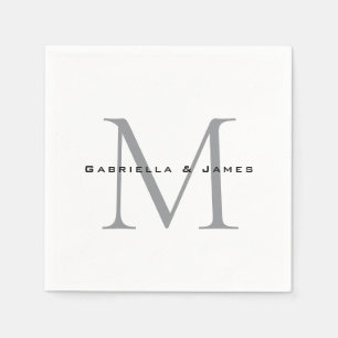 Lovely Monogrammed Black White Grey Calligraphy Napkin