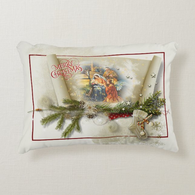 Lovely nativity collage custom holiday  accent pillow (Front)