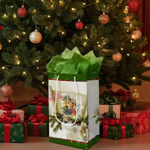 Lovely nativity collage custom holiday  medium gift bag