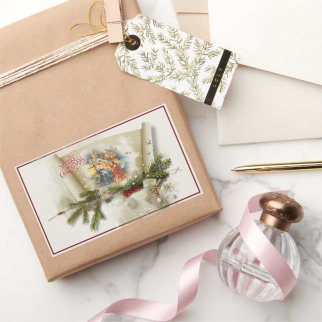 Lovely nativity collage custom holiday  sticker (Gifting)