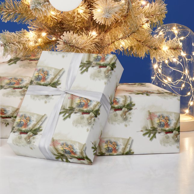 Lovely nativity collage custom holiday  wrapping paper (Holidays)