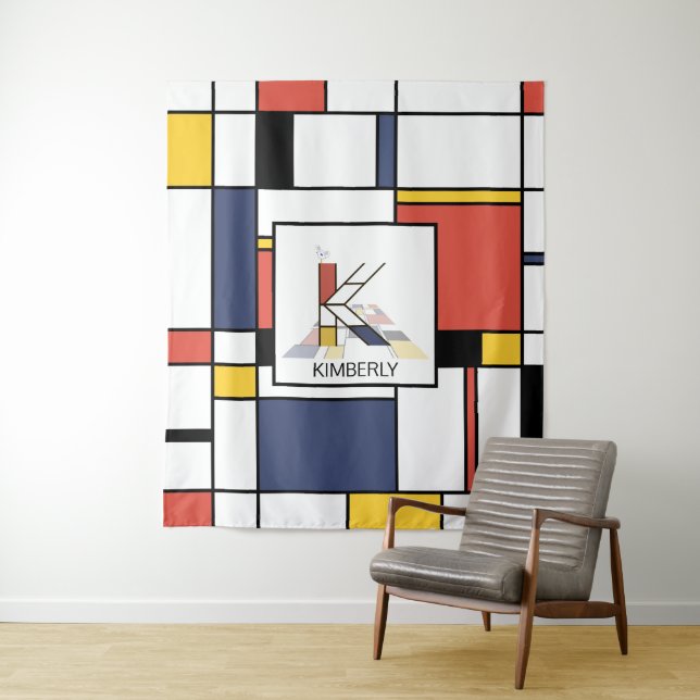 Lovely Neoplasticism Art Monogram. Letter K Tapestry (In Situ)