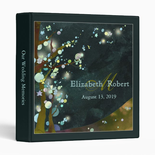 Lovely Night Dark Forest Green Wedding Photo Album Binder (Front/Spine)