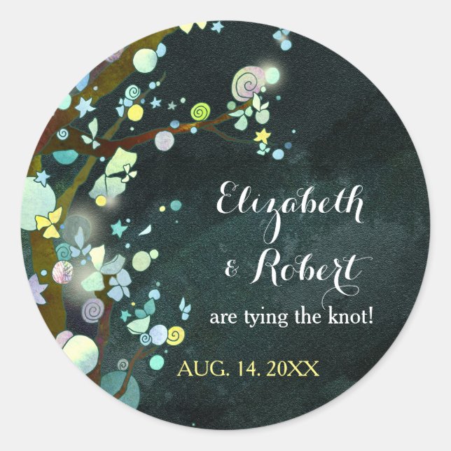 Lovely Night Wedding Save the Date Classic Round Sticker (Front)