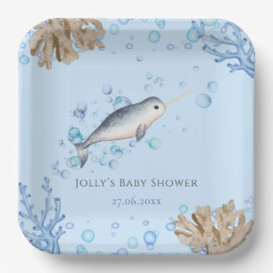 Lovely Ocean baby boy Narwhal bubbles Baby Shower  Paper Plate