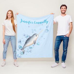 Lovely ocean baby boy Narwhal & bubbles Fleece Blanket