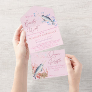 Lovely Ocean Narwhal seashells bubbles Baby Shower All In One Invitation