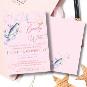 Lovely ocean Narwhal seashells bubbles Baby Shower Invitation