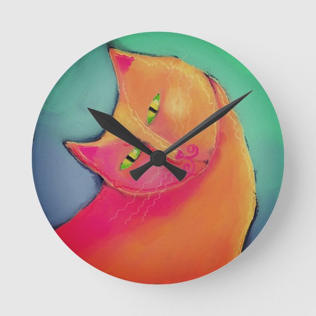 Lovely Orange Cat Abstract Art Round Clock (Front)