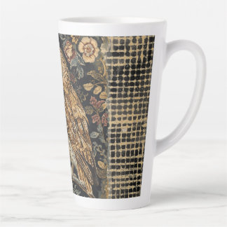 Lovely Owl in the Flowers Garden ,Gold Checkered , Latte Mug