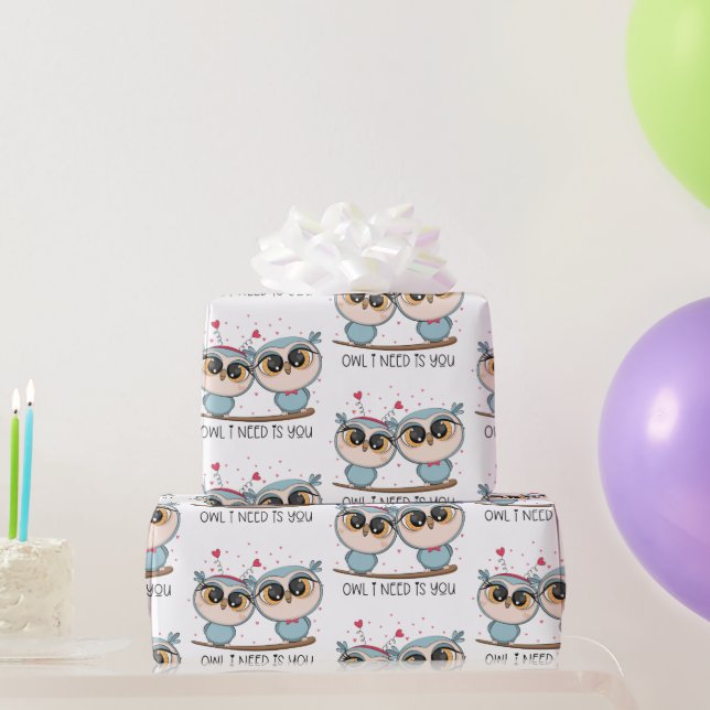 Lovely Owls in Love Wrapping Paper (Party Gifts)