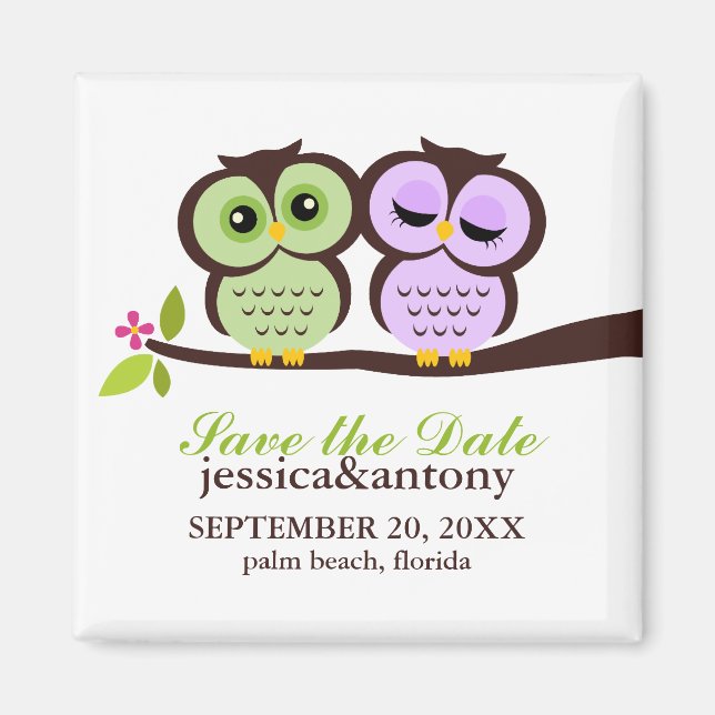 Lovely Owls Save the Date Magnet (Front)