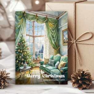 Lovely painted Christmas scene with festive glow Holiday Card