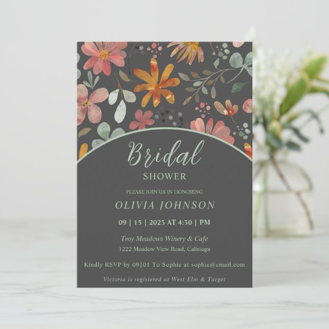 Lovely Painted Flowers Bridal Shower Invitation (Standing Front)