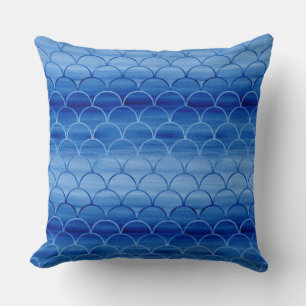 Lovely Painted Light and Dark Blue Scale Pattern Throw Pillow