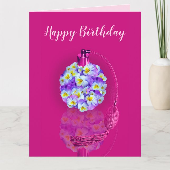 Lovely Pansy Atomizer Birthday Party Card (Front)