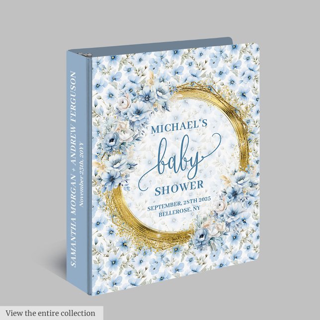 Lovely Pastel Blue Gold Baby Shower Memory Album Binder (Lovely Pastel Blue Gold Baby Shower Memory Album 3 Ring Binder)