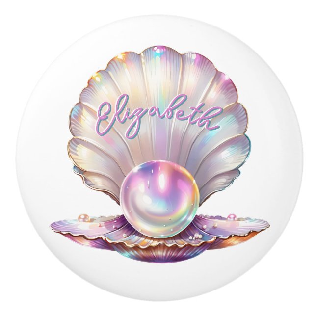 Lovely Pastel Iridescent Pearl Clamshell Ceramic Knob (Front)