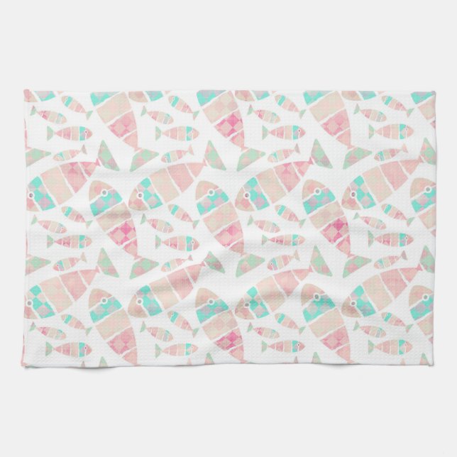 Lovely Pastel Nautical Fish Watercolor Pattern | Kitchen Towel (Horizontal)